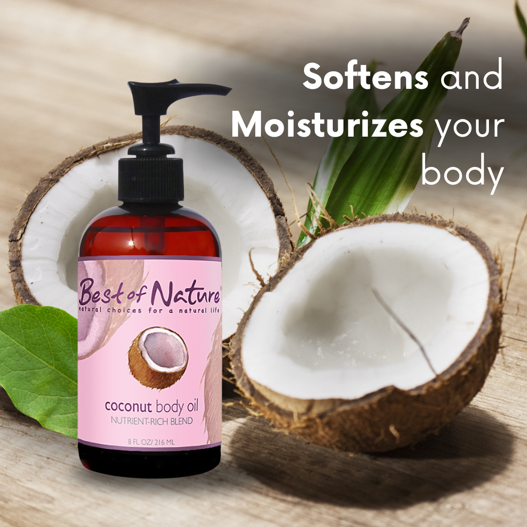 Best of Nature 100% Pure Fractionated Coconut Oil – softens skin, deeply moisturizes body, lightweight, non-greasy, ideal for daily care.