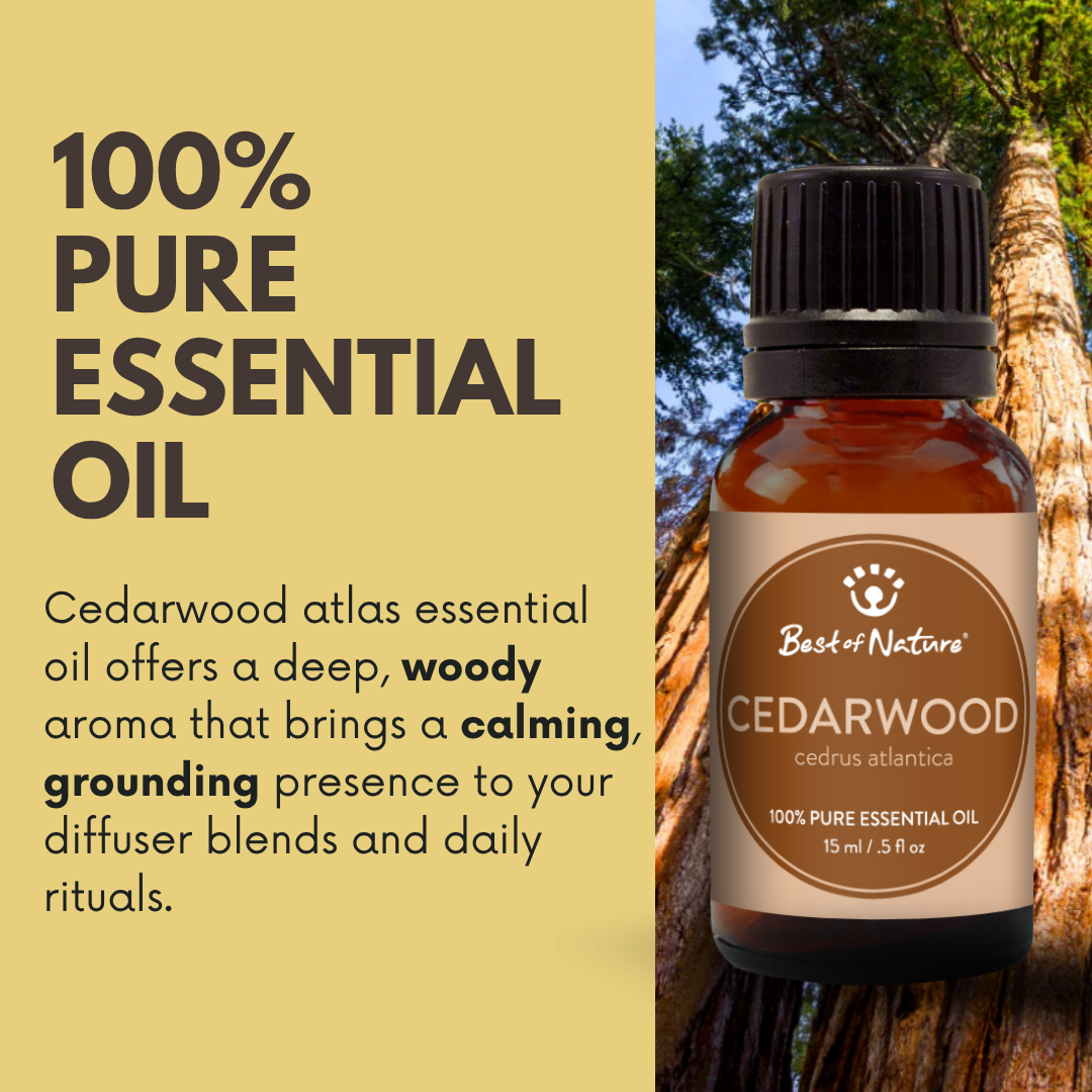 Cedarwood atlas essential oil offers a deep, woody aroma that brings a calming, grounding presence to your diffuser blends and daily rituals.