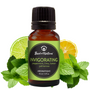 Bottle of 'Best of Nature' invigorating aromatique with mint, lime, and lemon on a white background