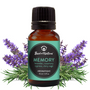 Bottle of Best of Nature Memory essential oil blend with lavender and rosemary on a white background