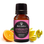 Bottle of 'Sensuality' aromatique oil with a pink label, surrounded by orange slices and flowers on a white background.
