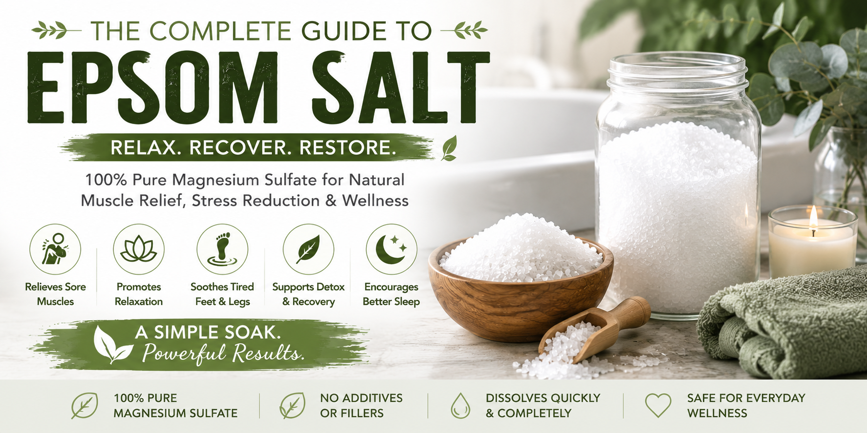 100% Pure Best of Nature Epsom Salt - Complete Guide. Relax, Recover, Restore.