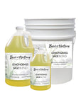 Lemongrass Sage Blend Massage and Body Oil half gallon jug, gallon jug, and 5 gallon pail